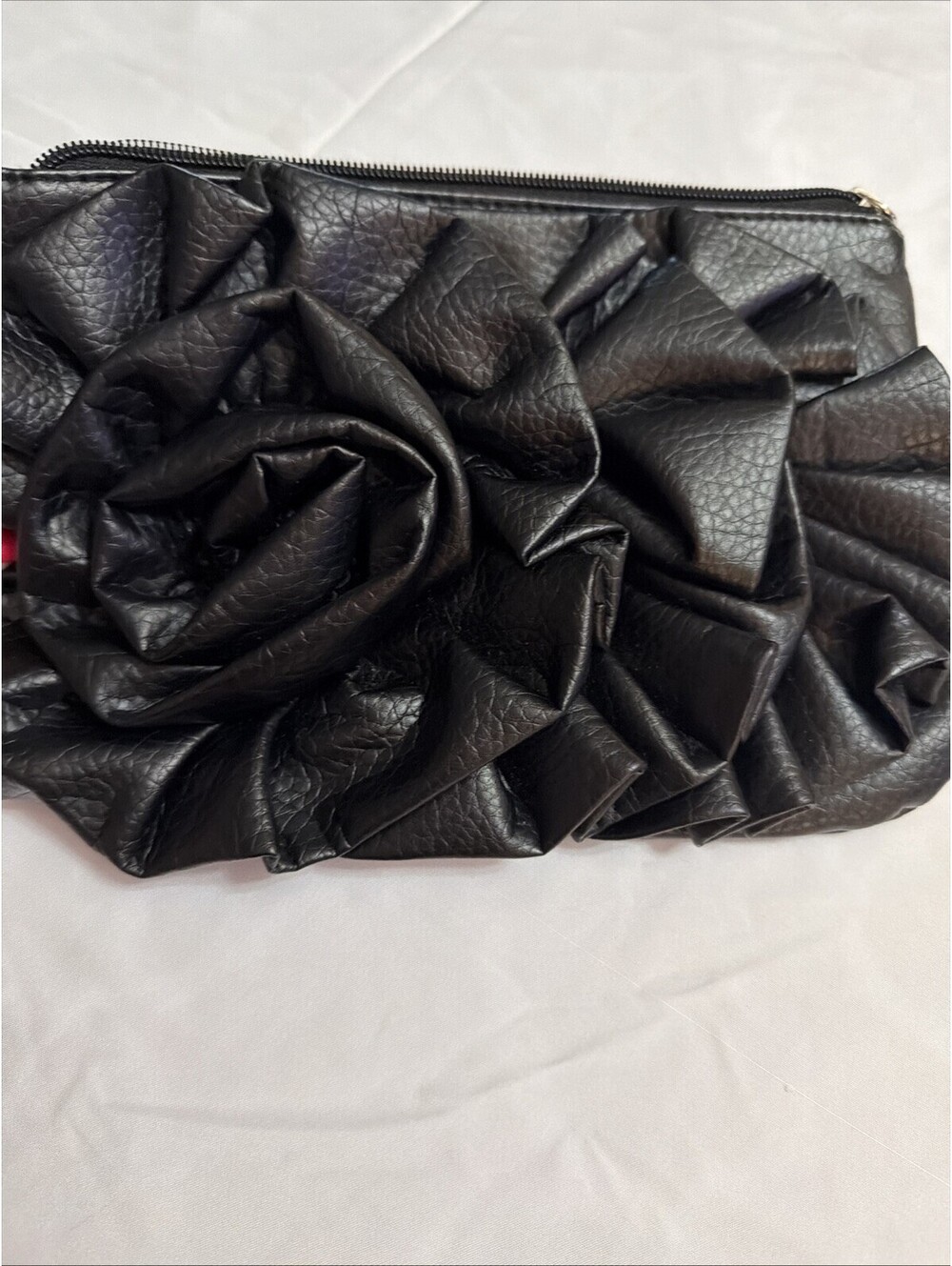 Vintage GIANNINI Black Faux Leather and Clutch Big Flower Purse